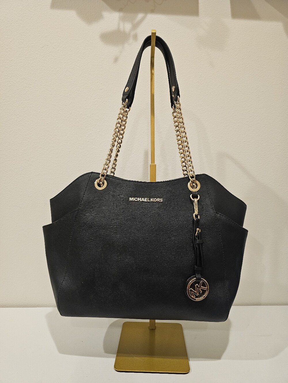 GUC Michael Kors Black Leather Chain-Strap Tote